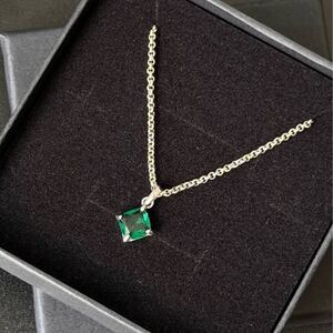 10K Gold Emerald Pendant Necklace | 16.5” Sterling Silver Chain